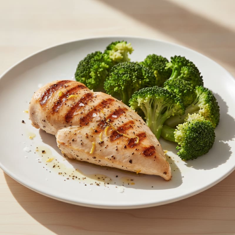 Grilled Lemon Pepper Chicken Breast with Steamed Broccoli