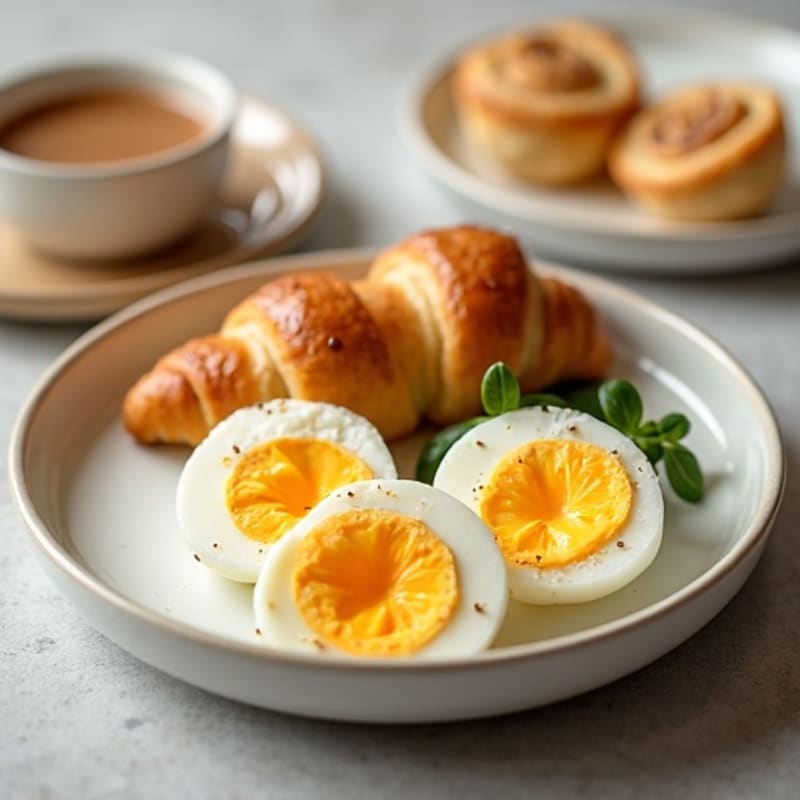Soft-Boiled Eggs with Croissant and Cinnamon Roll