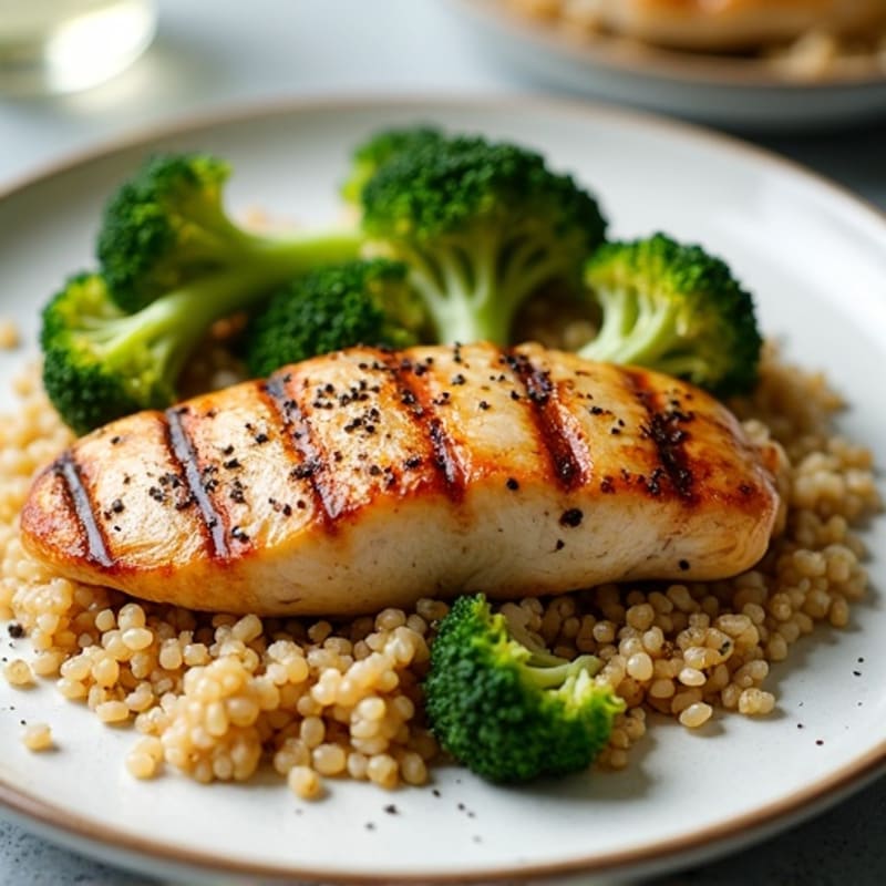 Grilled Chicken Breast with Quinoa and Roasted Broccoli