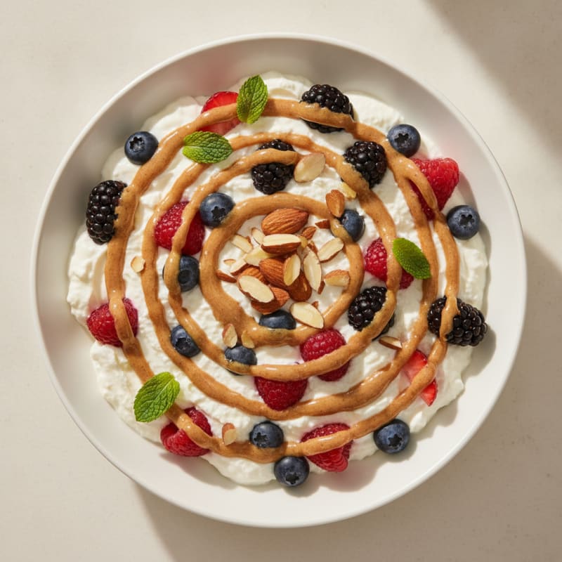 Greek Yogurt Protein Parfait with Mixed Berries and Almond Butter