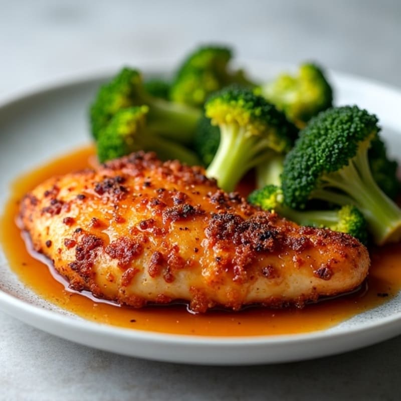 Crispy Chicken with Sticky Sweet and Spicy Sauce and Roasted Broccoli