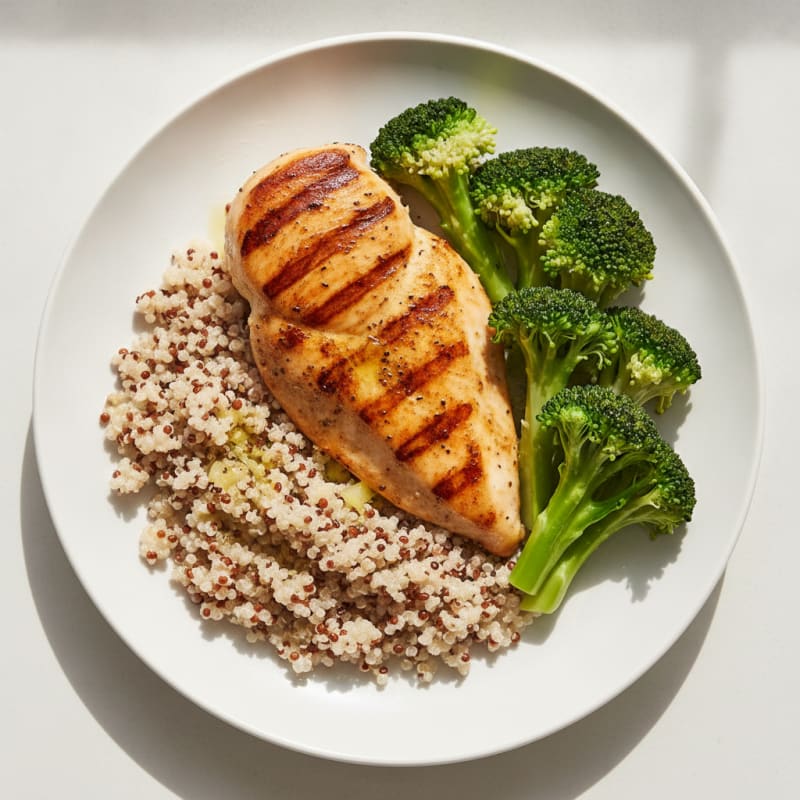 Grilled Chicken Breast with Quinoa and Steamed Broccoli