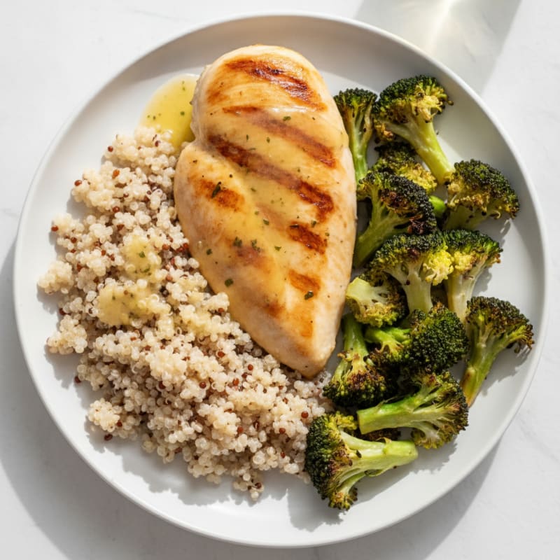 Grilled Chicken Breast with Quinoa and Roasted Broccoli