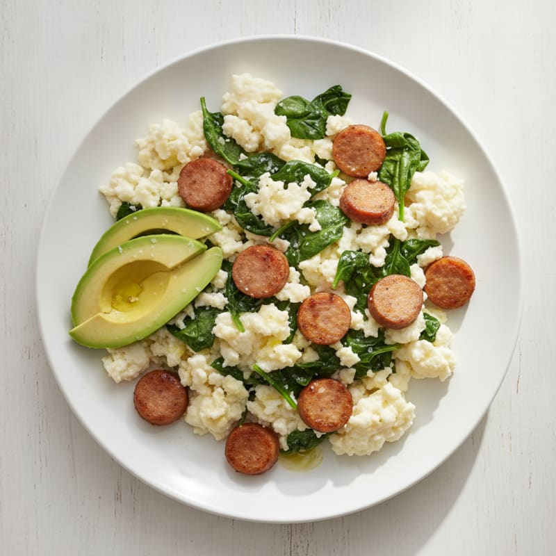 Egg White Scramble with Turkey Sausage and Spinach