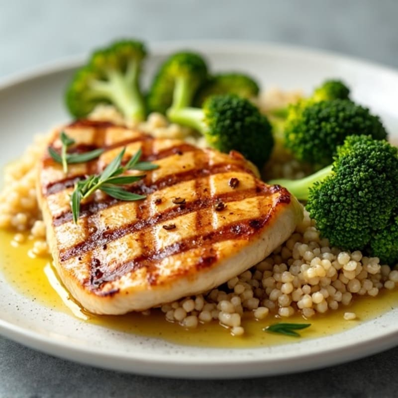 Grilled Chicken Breast with Quinoa and Roasted Broccoli
