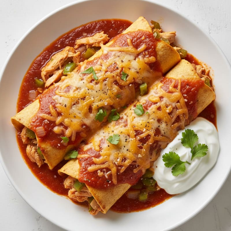 Chicken and Cheese Enchiladas with Red Sauce