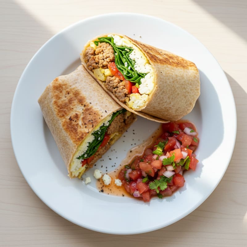 Hearty Sausage Breakfast Burrito with Salsa