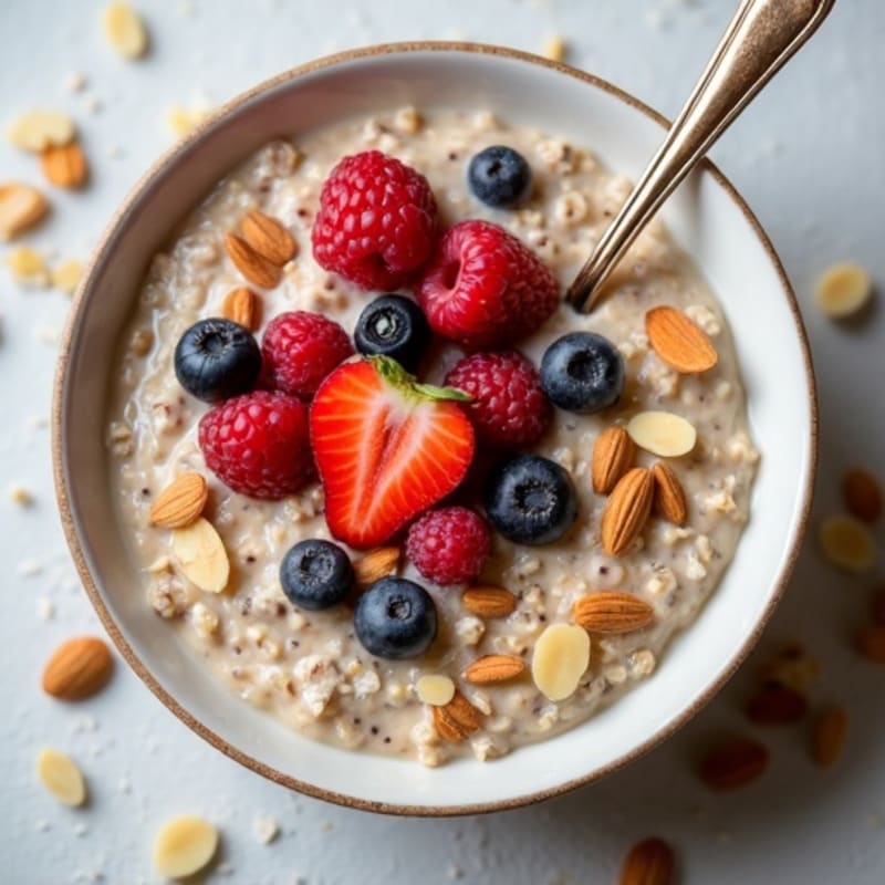 Creamy Chai Spiced Overnight Oats with Fresh Berries and Crunchy Almonds