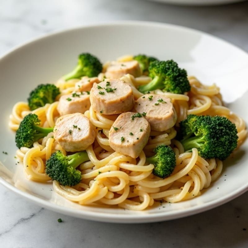 Creamy Cashew Chicken Alfredo Pasta with Roasted Broccoli