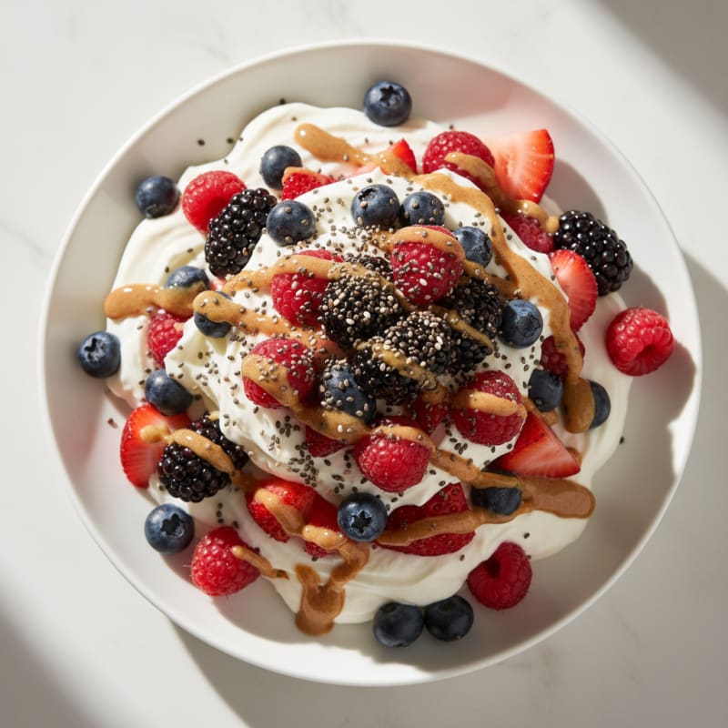 Greek Yogurt Protein Mousse with Mixed Berries