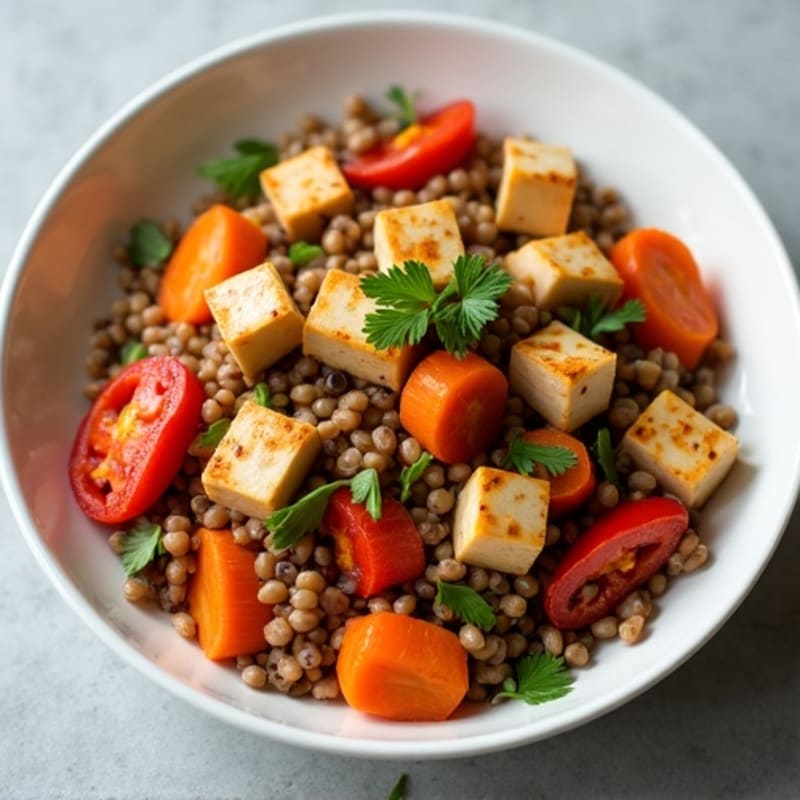 Lentil Vegetable Stir-Fry with Tofu Cubes
