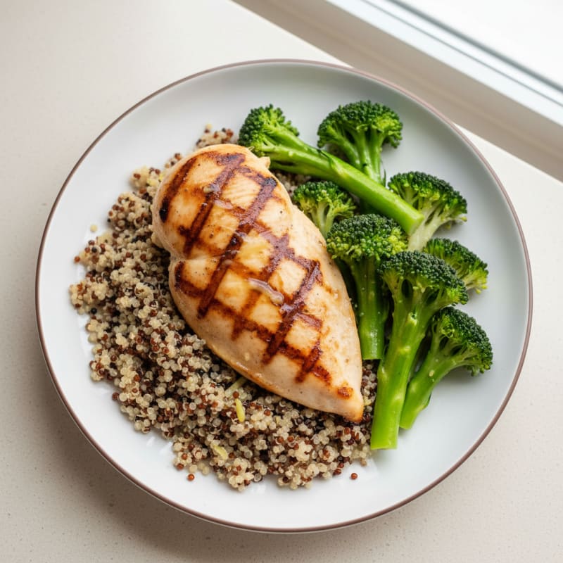 Grilled Chicken Breast with Quinoa and Steamed Broccoli
