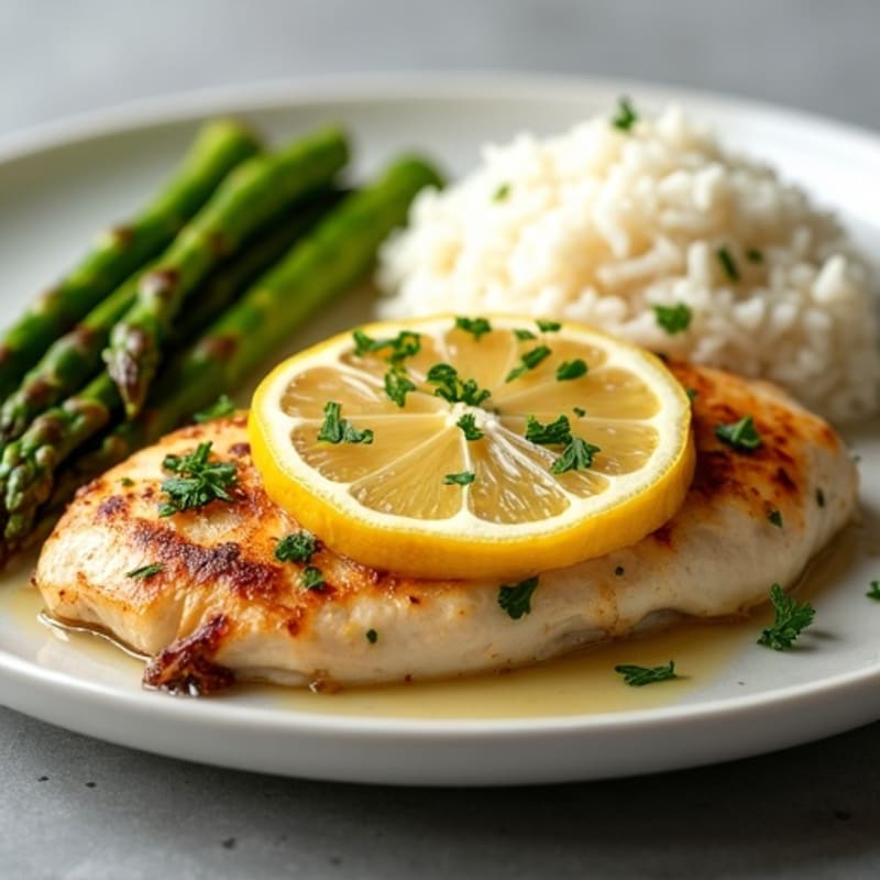 Lemon Herb Roasted Chicken Breast with Roasted Asparagus and Fluffy White Rice