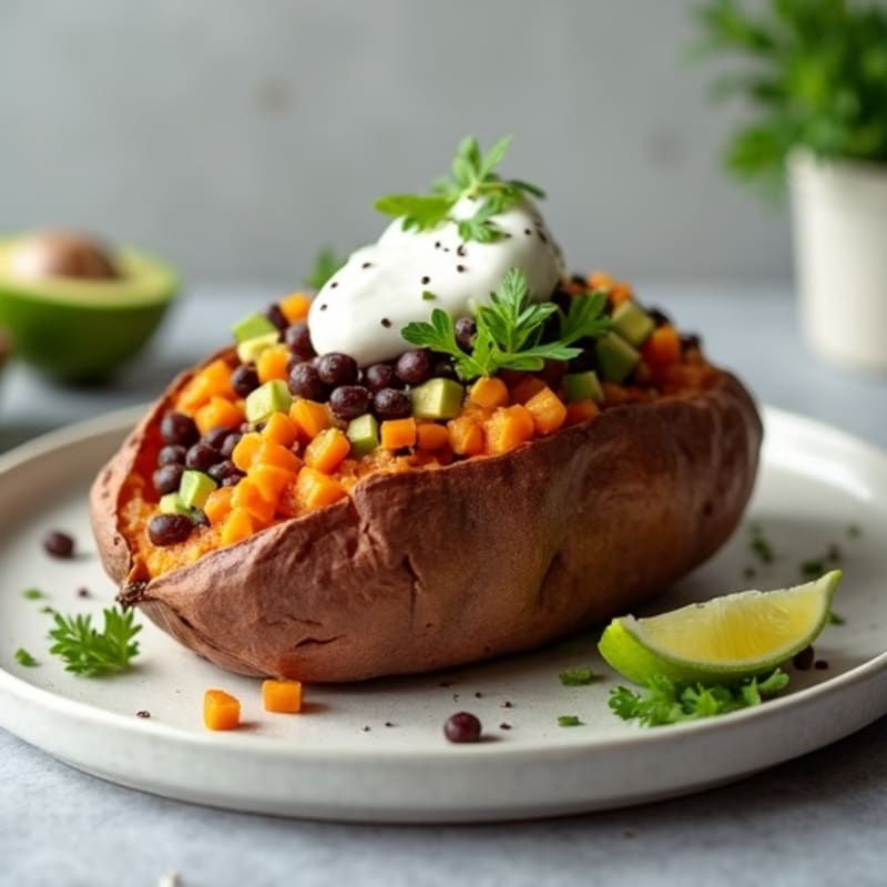 Baked Sweet Potato with Creamy Black Bean Filling