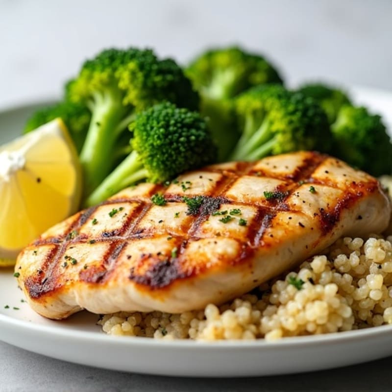 Grilled Chicken Breast with Steamed Broccoli and Quinoa