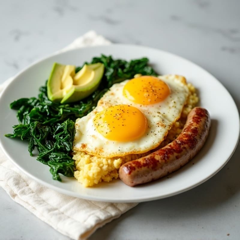 Egg White Scramble with Turkey Sausage and Sautéed Spinach