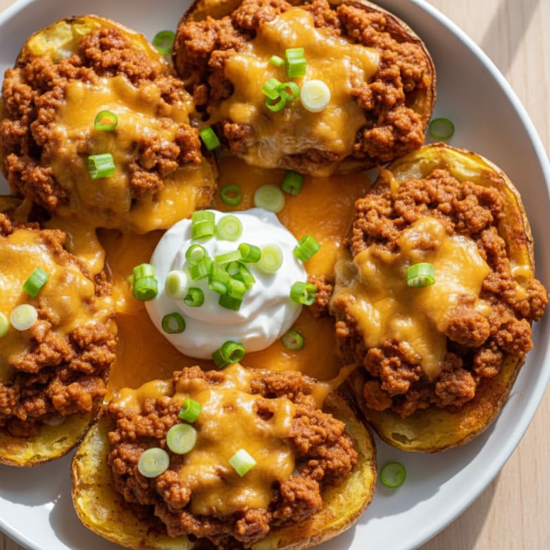Loaded Chili Cheese Potato Skins