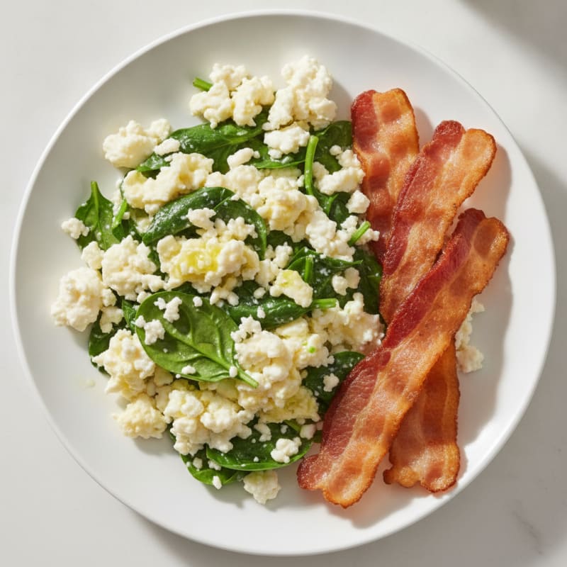 Cottage Cheese Scramble with Spinach and Turkey Bacon