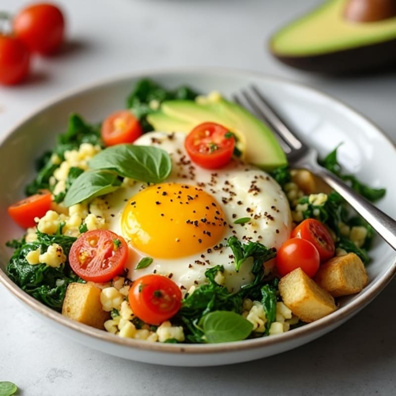 Cottage Cheese Egg Scramble with Spinach and Tomatoes