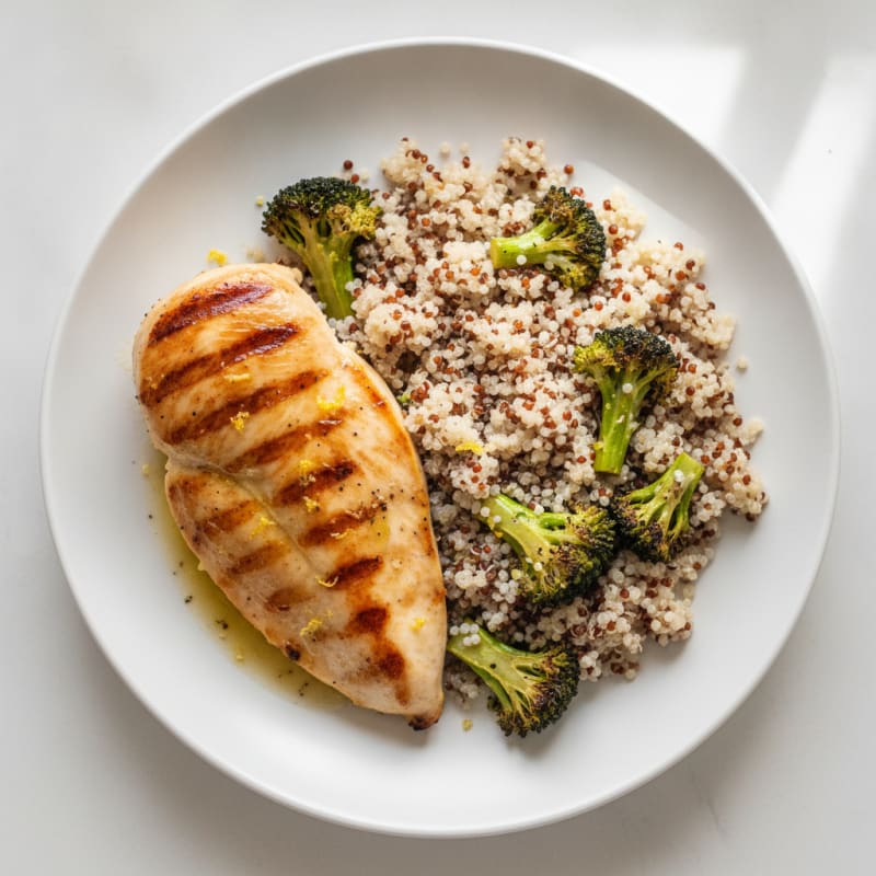Grilled Chicken Breast with Roasted Broccoli and Quinoa