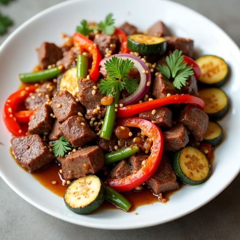 Sweet-Savory Sesame Beef with Charred Vegetables