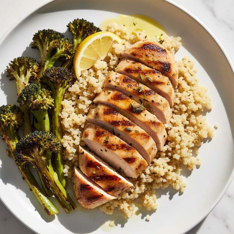 Grilled Chicken Breast with Quinoa and Roasted Broccoli