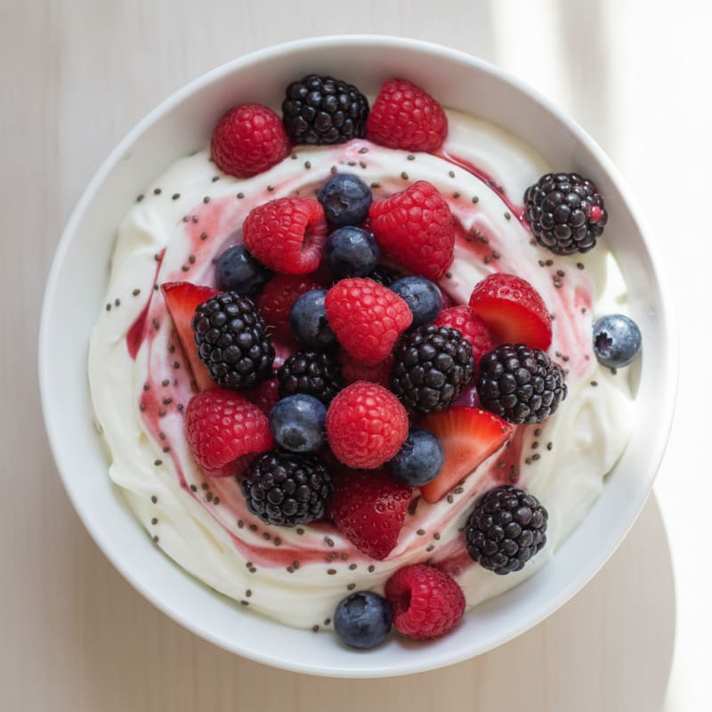 Greek Yogurt Protein Pudding with Mixed Berries