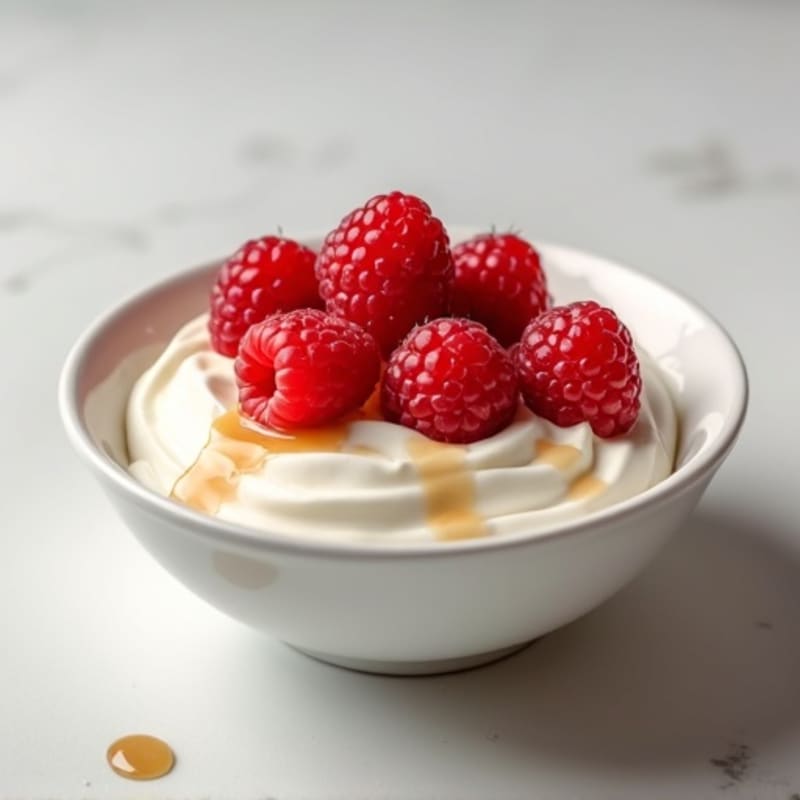 Creamy Vanilla Protein Greek Yogurt with Fresh Raspberries