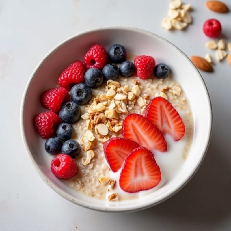 Creamy Protein Oatmeal with Fresh Berries and Crunchy Nuts