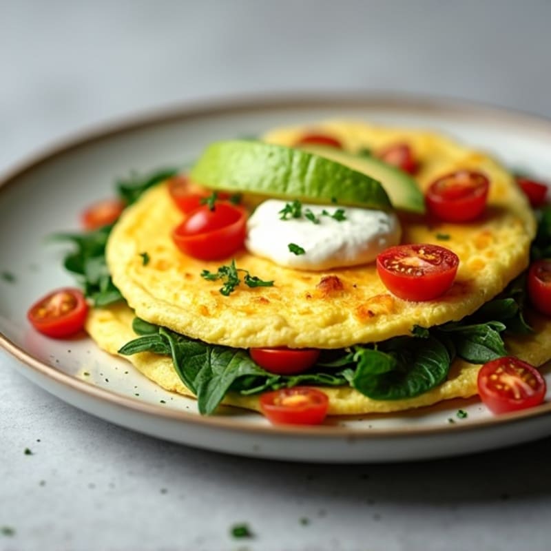 Egg White Spinach Omelette with Cottage Cheese and Cherry Tomatoes