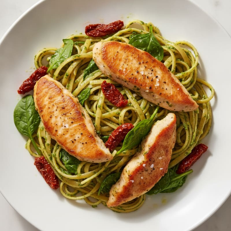 Pesto Chicken Linguine with Sun-Dried Tomatoes
