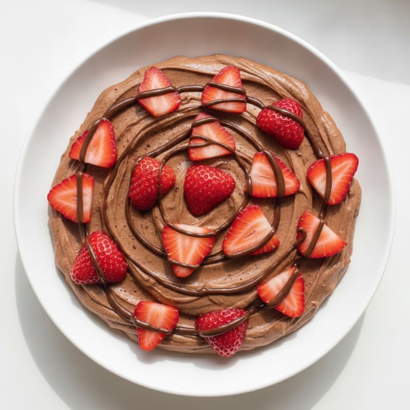 Cottage Cheese Protein Mousse with Cocoa and Sliced Strawberries