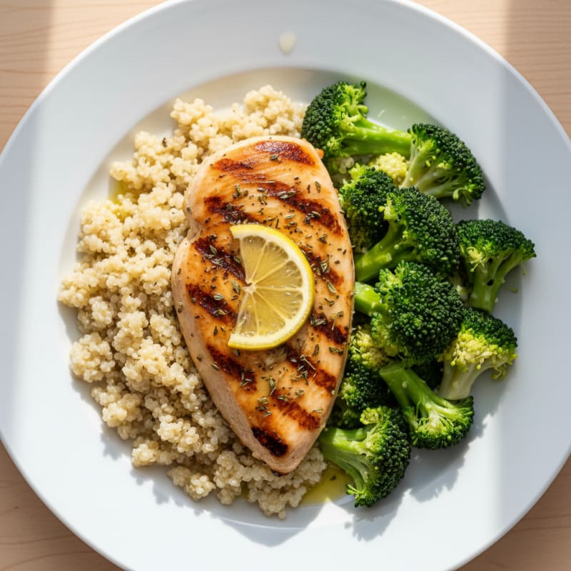Grilled Chicken Breast with Quinoa and Steamed Broccoli