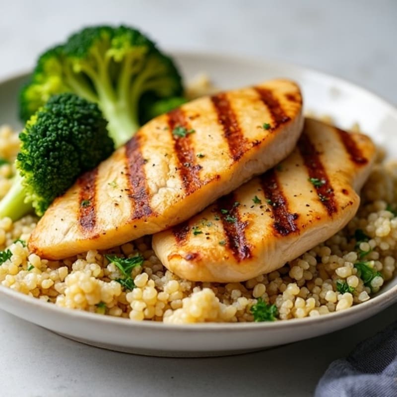 Grilled Chicken Breast with Quinoa and Roasted Broccoli