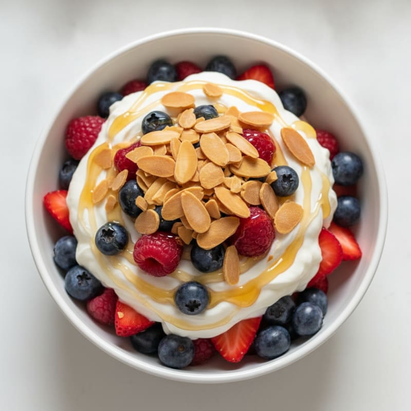 Greek Yogurt Protein Parfait with Mixed Berries and Almonds