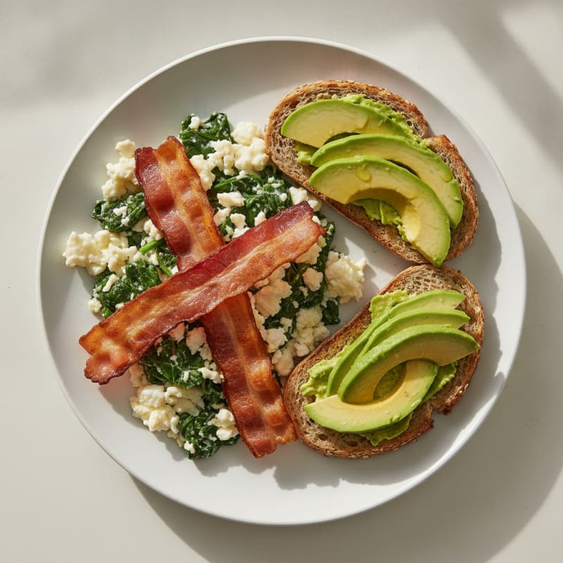 Crispy Turkey Bacon Egg White Scramble with Spinach