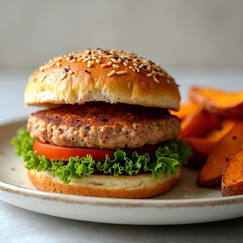 Lean Turkey Burger with Crispy Baked Sweet Potato Wedges