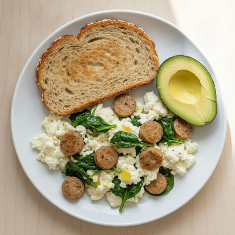 Egg White and Turkey Sausage Scramble with Spinach
