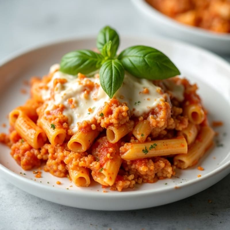 Lean Ground Turkey Baked Ziti with Creamy Ricotta and Fresh Herbs
