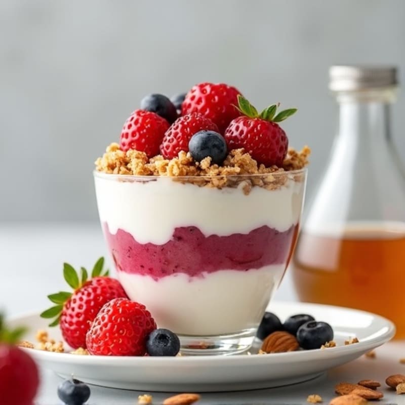 Greek Yogurt Protein Parfait with Mixed Berries and Almonds