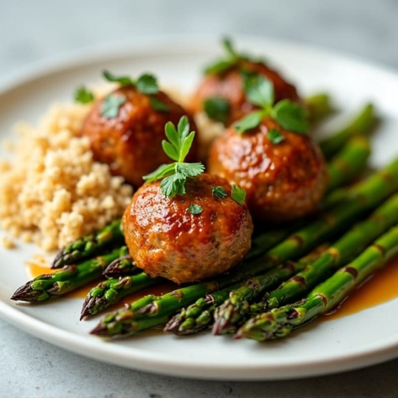 Honey-Garlic Glazed Lean Turkey Meatballs with Roasted Asparagus