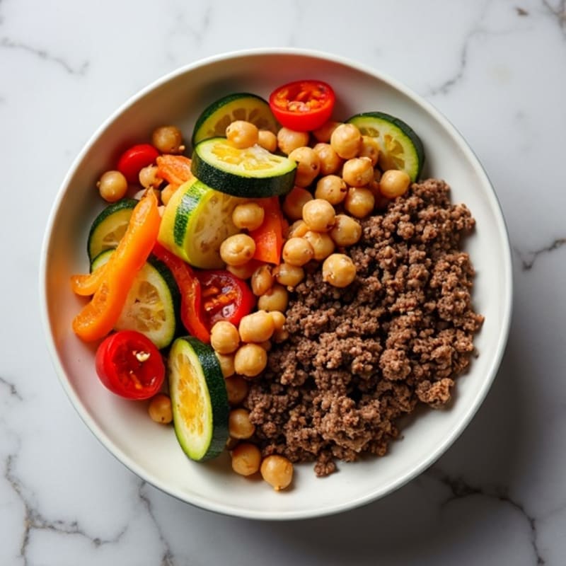 Lean Ground Beef and Roasted Vegetable Bowl