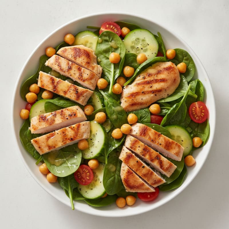 Grilled Chicken Spinach Salad with Chickpeas