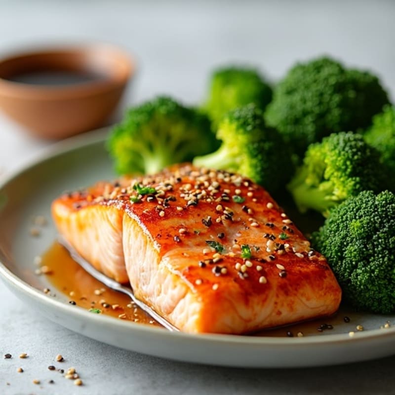 Sesame-Ginger Seared Salmon with Crispy Broccoli