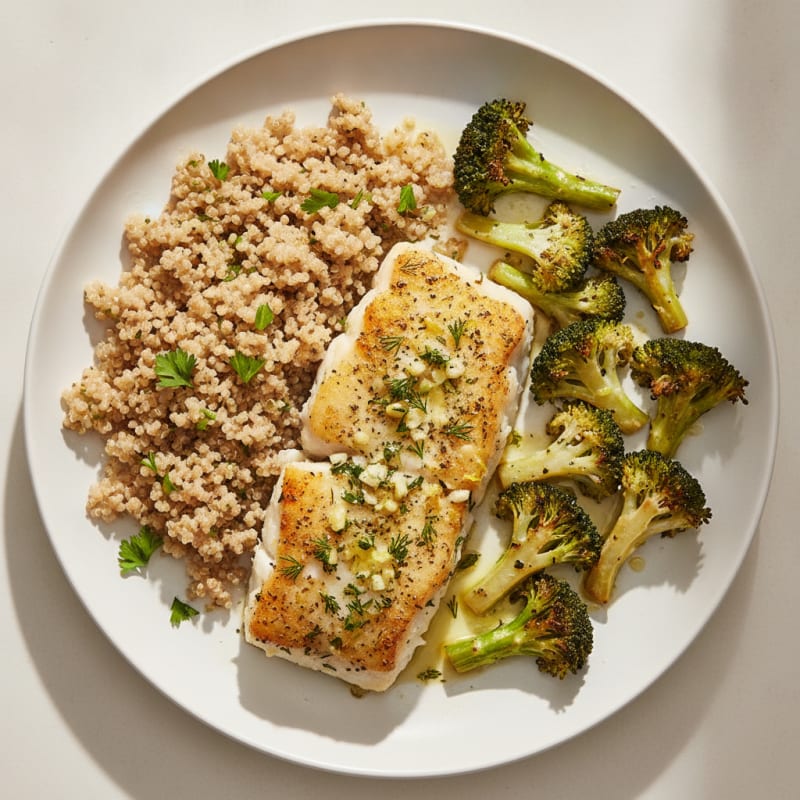 Herb-Baked Cod with Roasted Broccoli and Quinoa