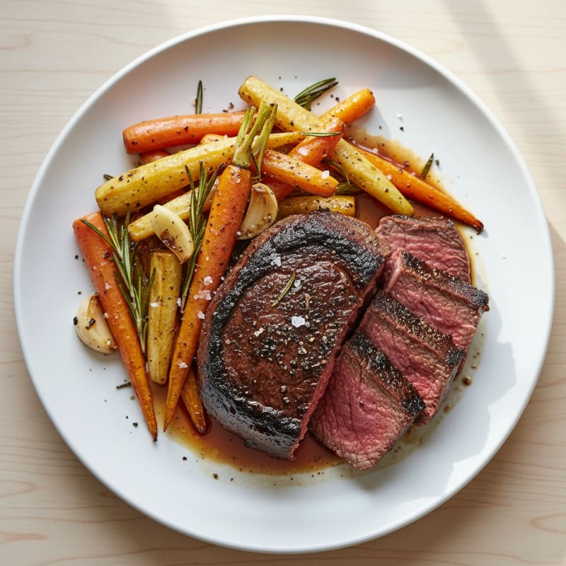 Pan-Seared Bison with Roasted Root Vegetables