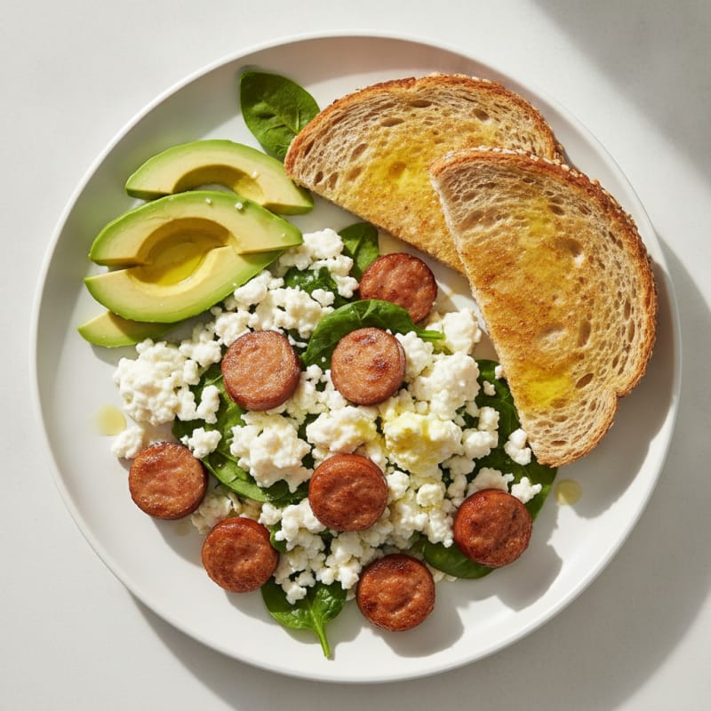 Egg White and Cottage Cheese Scramble with Turkey Sausage
