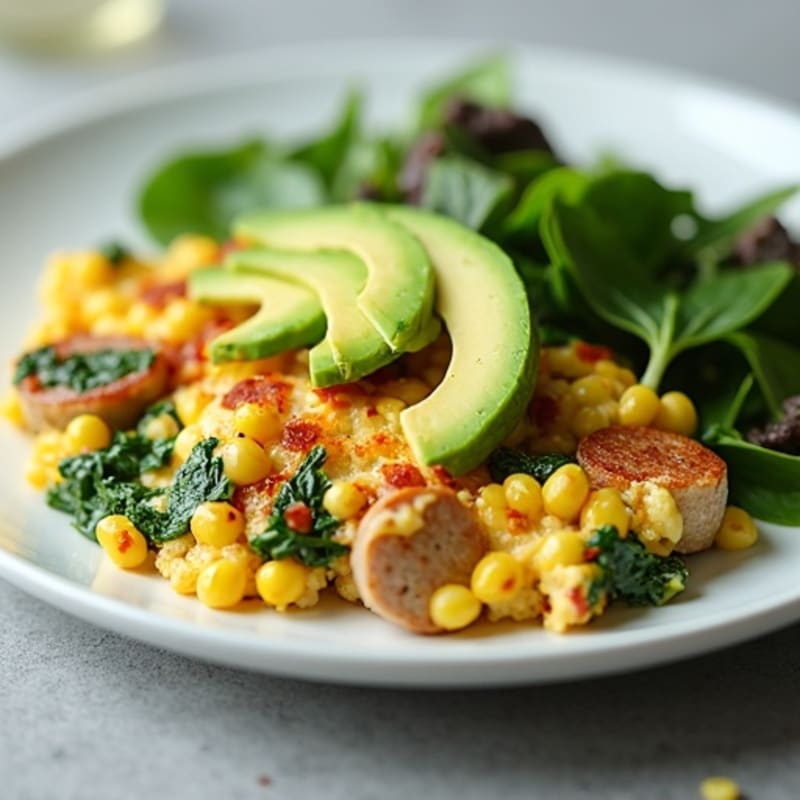 Egg White Spinach Scramble with Turkey Sausage and Avocado