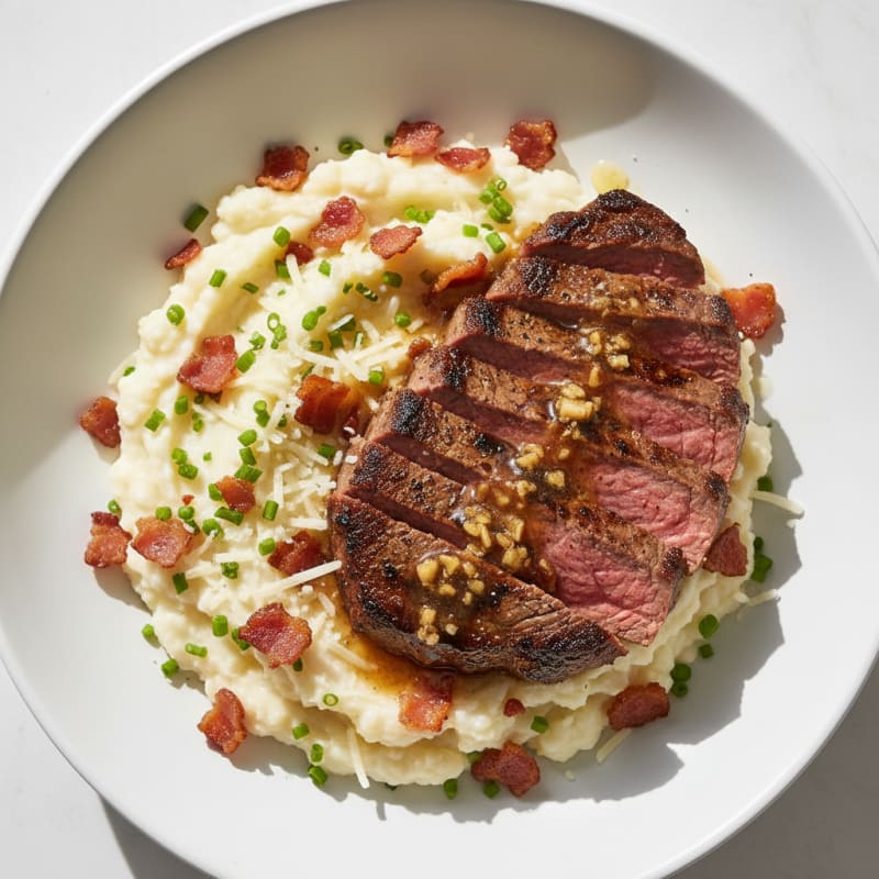 Grilled Steak with Herb-Cauliflower Mash