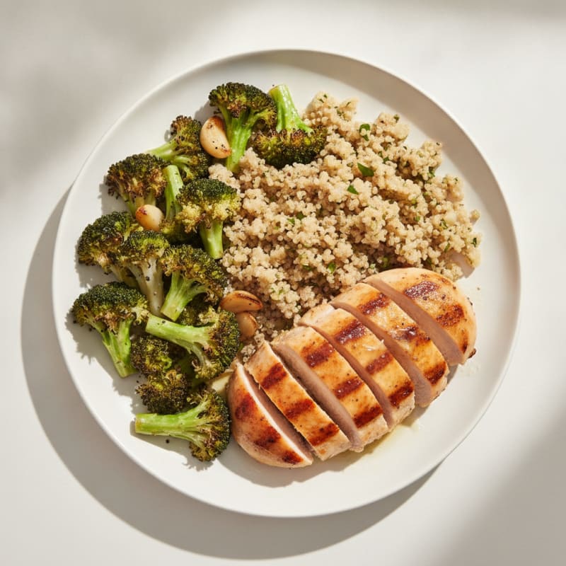 Grilled Chicken Breast with Roasted Broccoli and Quinoa